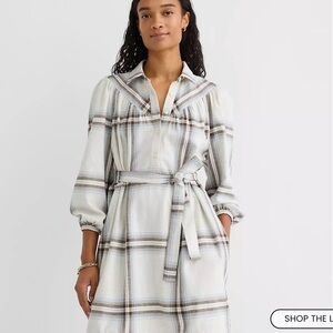 LOFT Checkered Belted Shirt Dress